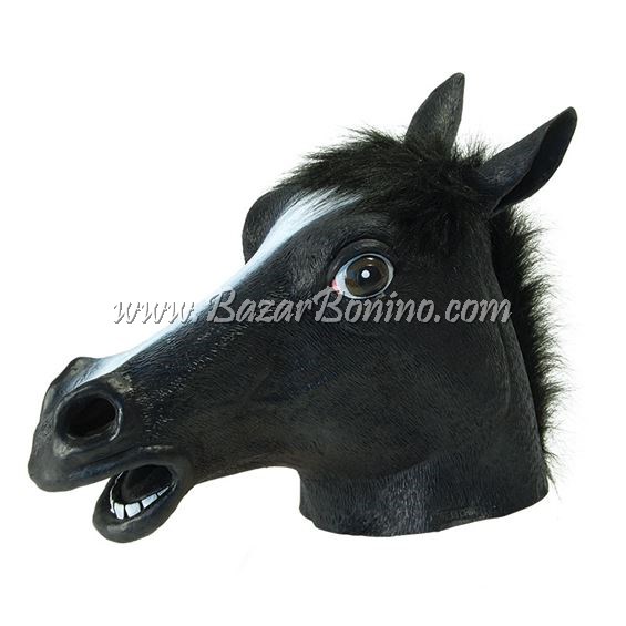 BM0317 - Maschera Cavallo Nero in Gomma-Lattice